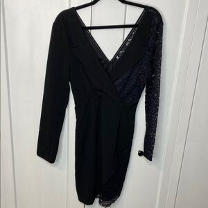 VENUS Black & dark blue Asymmetrical Lace Sleeve Dress